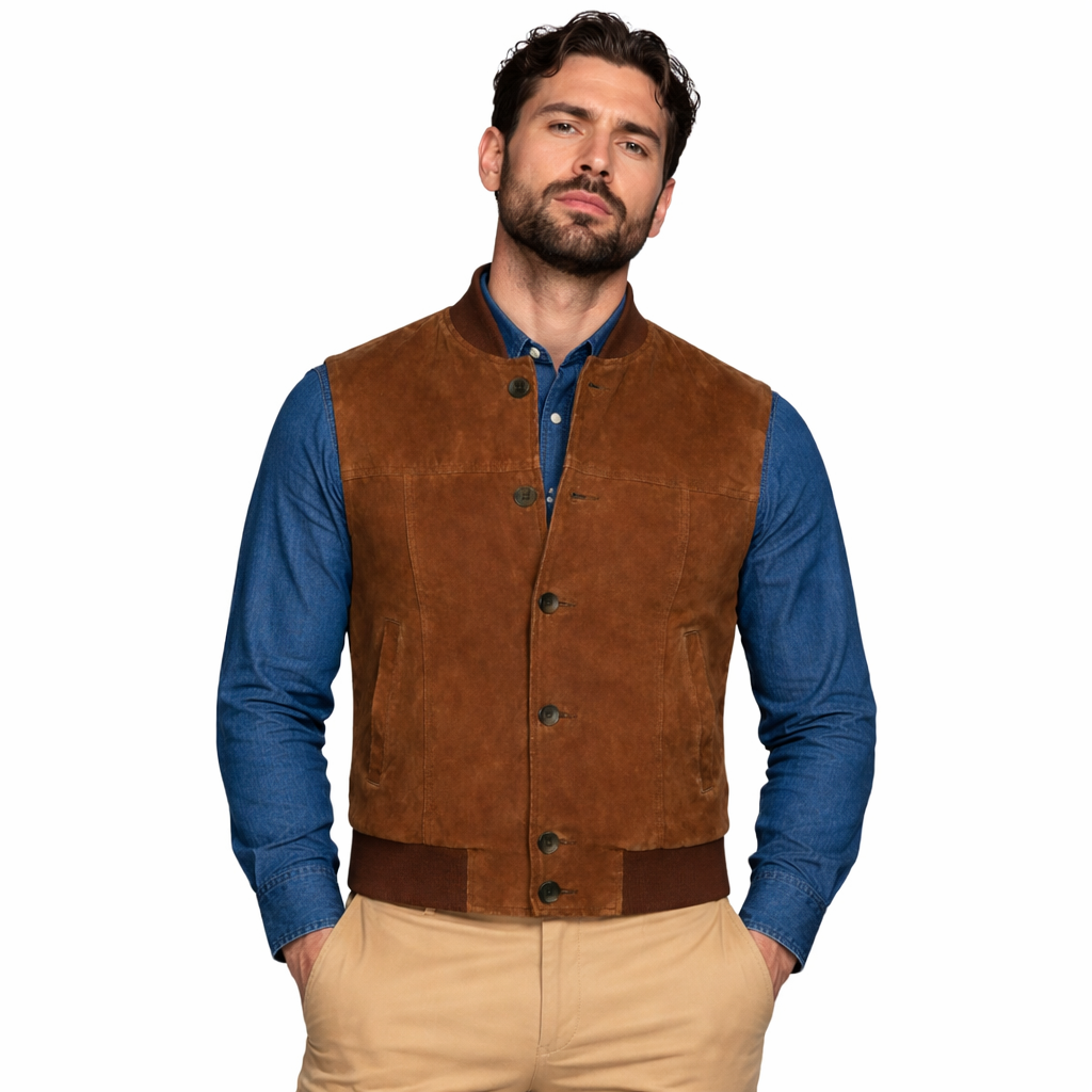 Brown suede riding vest for men
