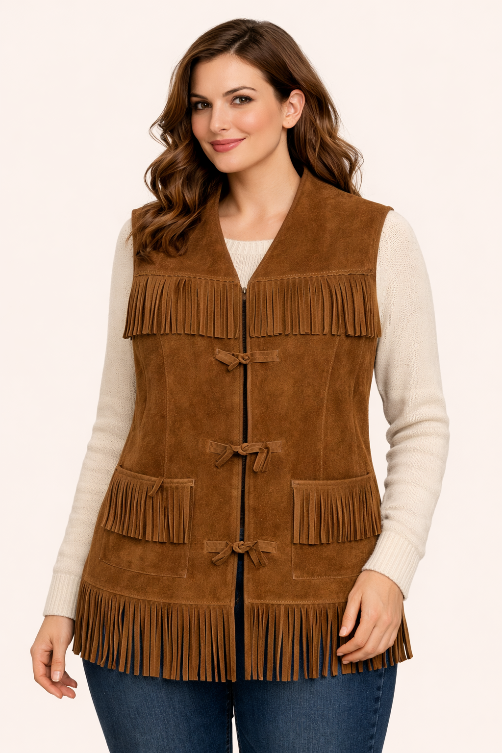 Brown suede tassel western waistcoat vest