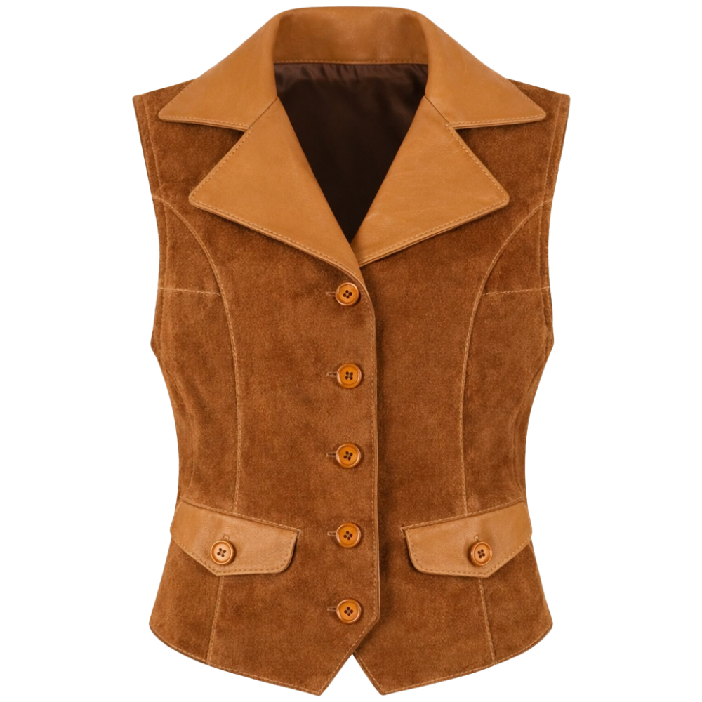 premium vintage brown suede leather waistcoat women