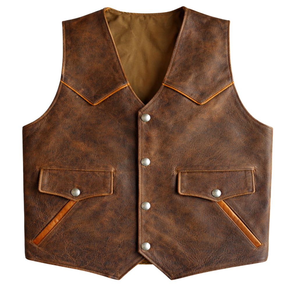 premium brown vintage cowboy leather vest for men