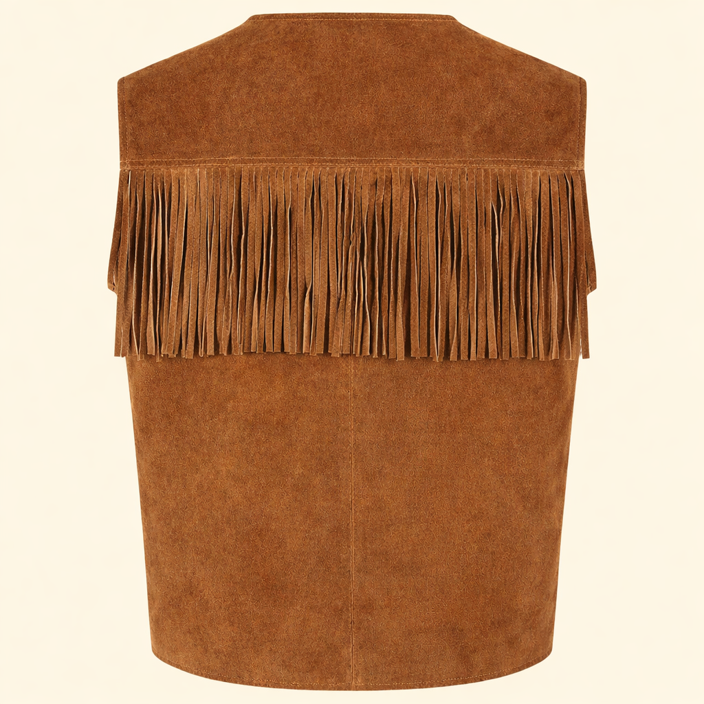 Brown western fringe suede leather vest