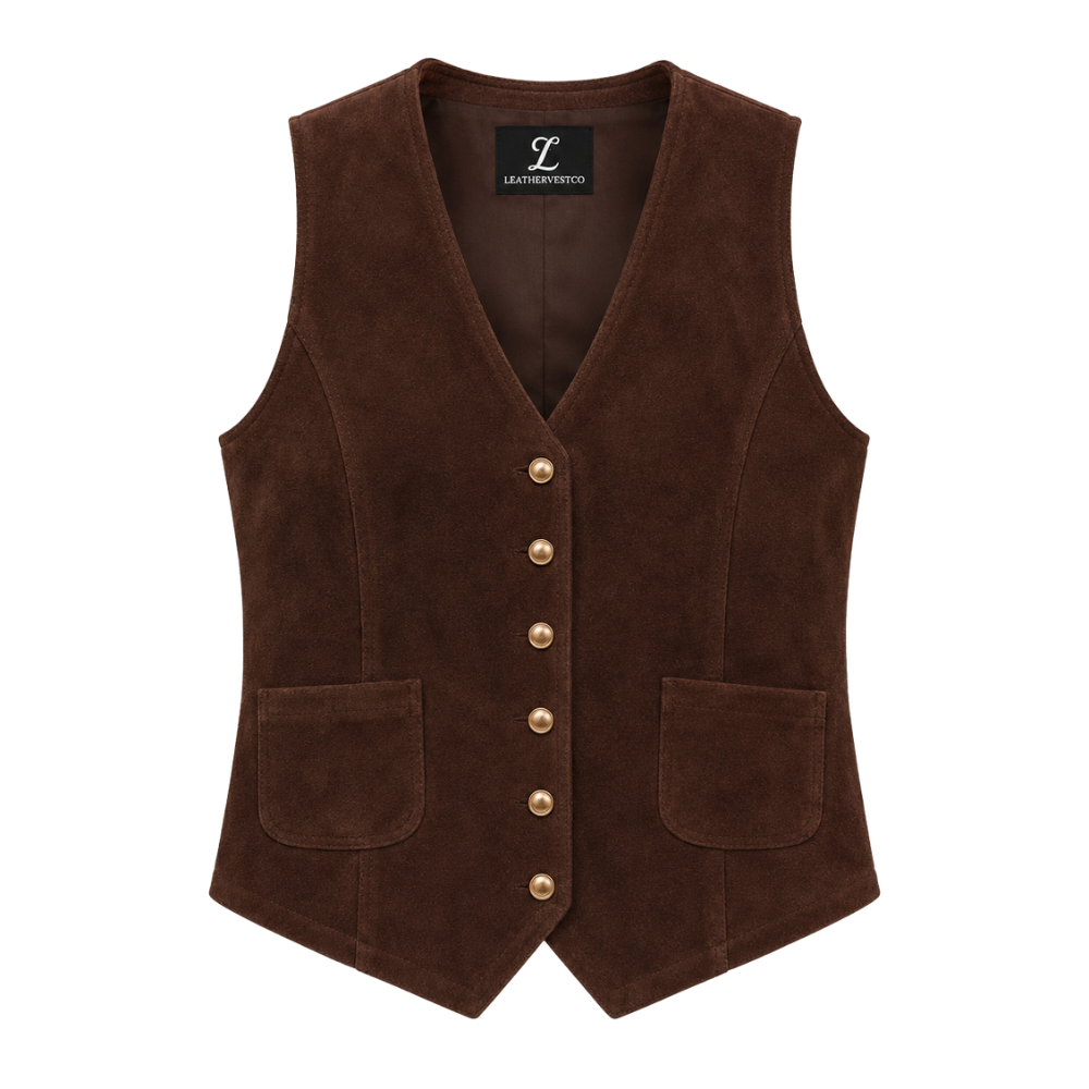Brown western-style button vest design