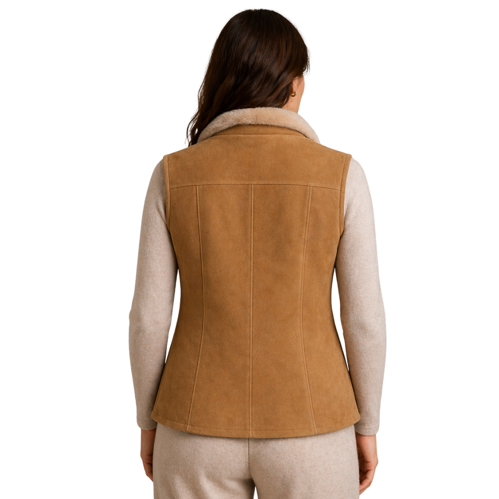 Button-up suede sleeveless vest with side pockets