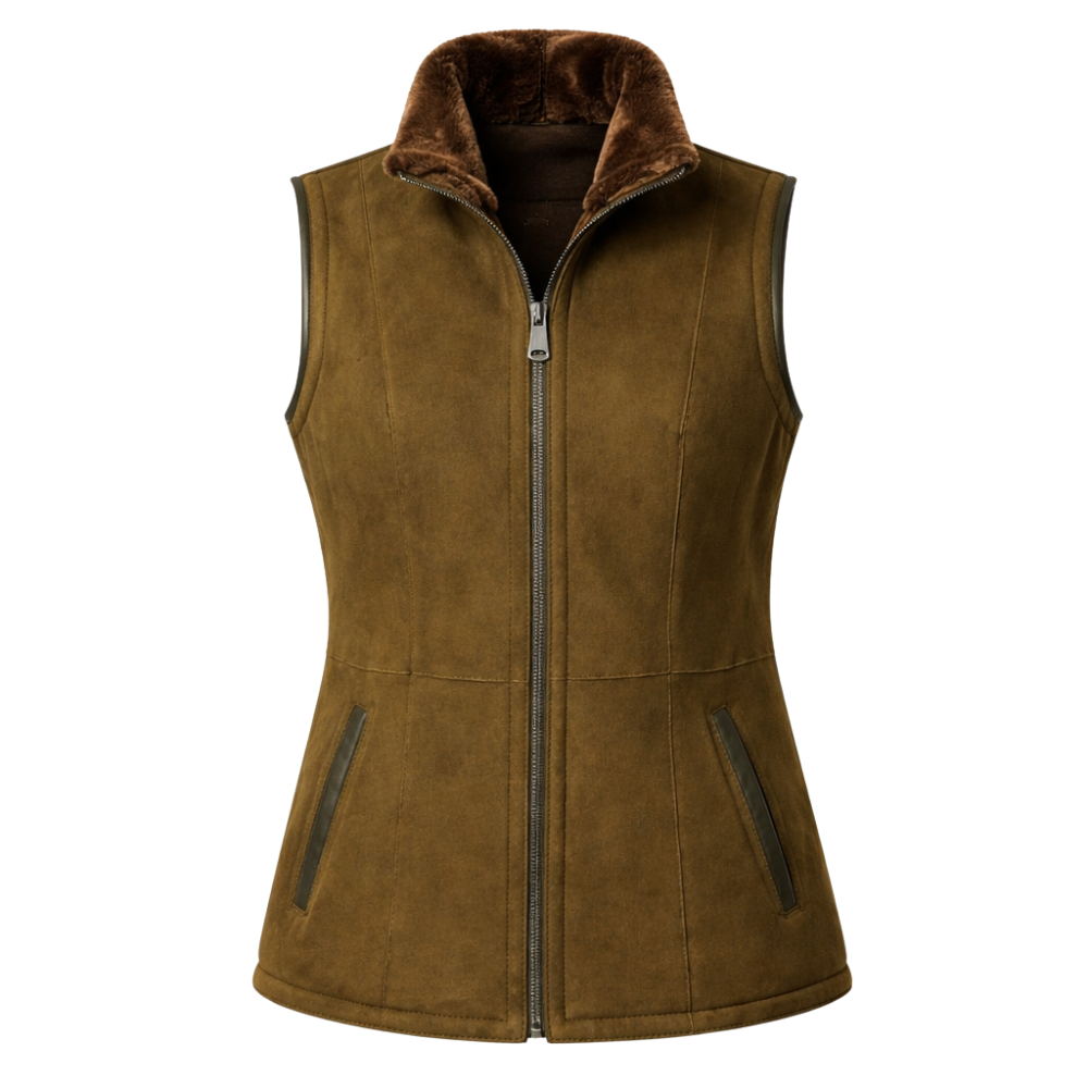 Lightweight fleece-lined brown vest with side pockets