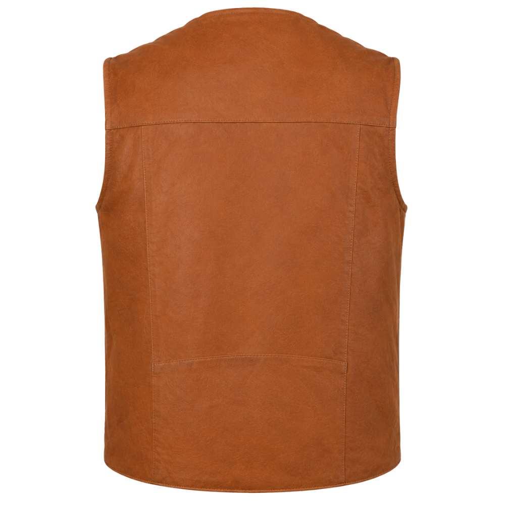 Sleeveless genuine leather vest for men