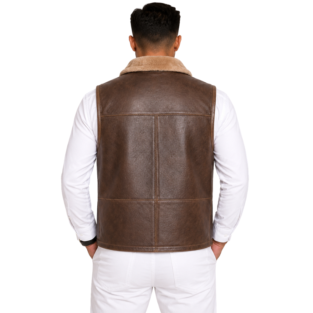 Genuine leather winter vest for men
