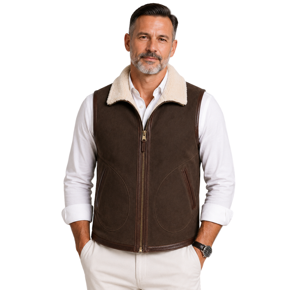 Genuine suede leather vest for men
