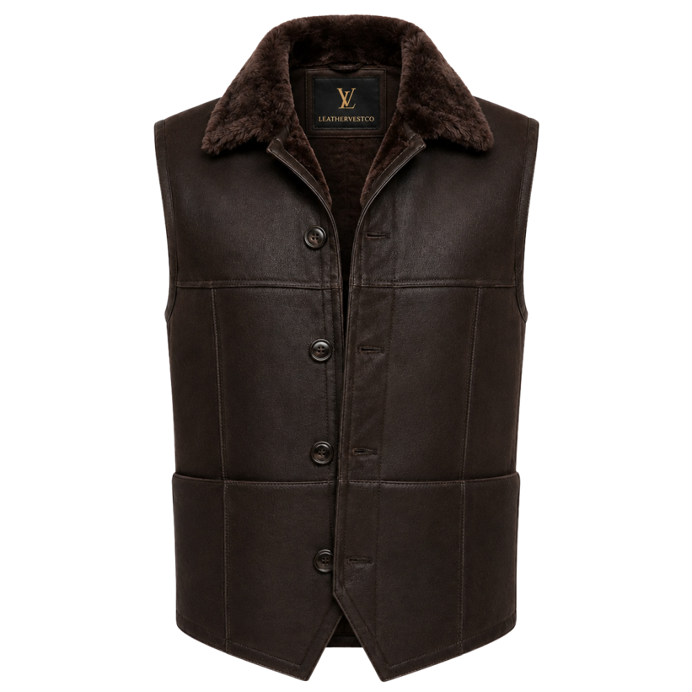 Genuine dark brown leather vest for men
