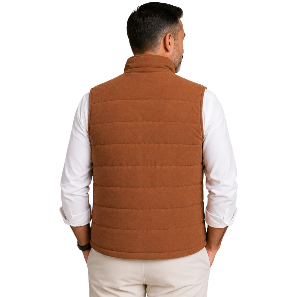 Quilted cognac winter vest for men