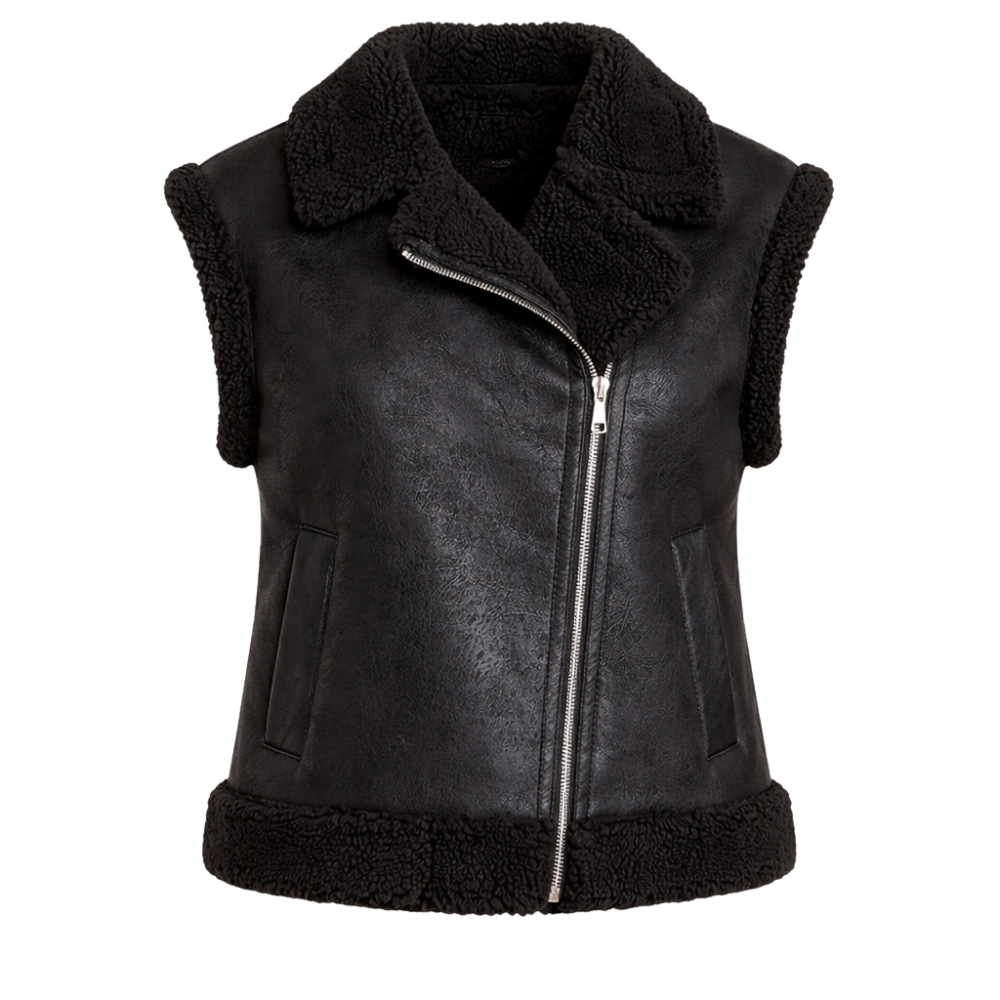 Cozy black faux-leather vest for casual layering