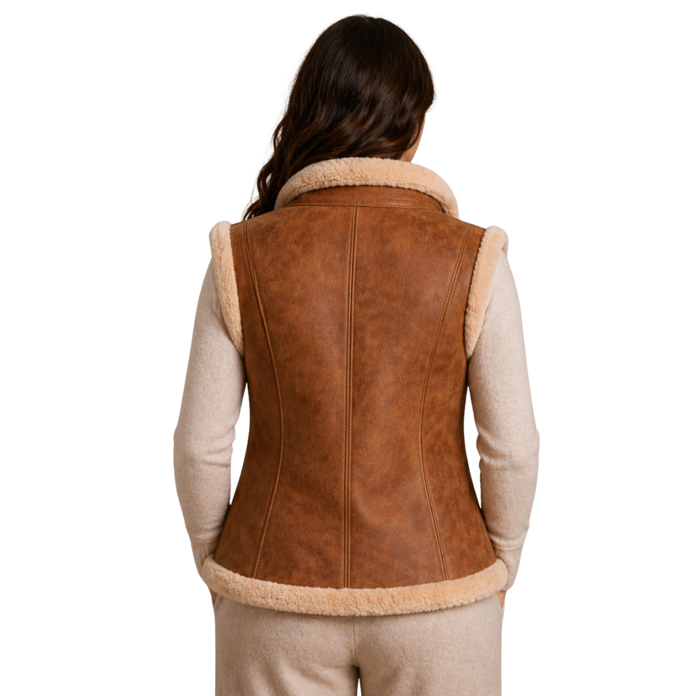 Cozy brown fur-trimmed vest for casual layering