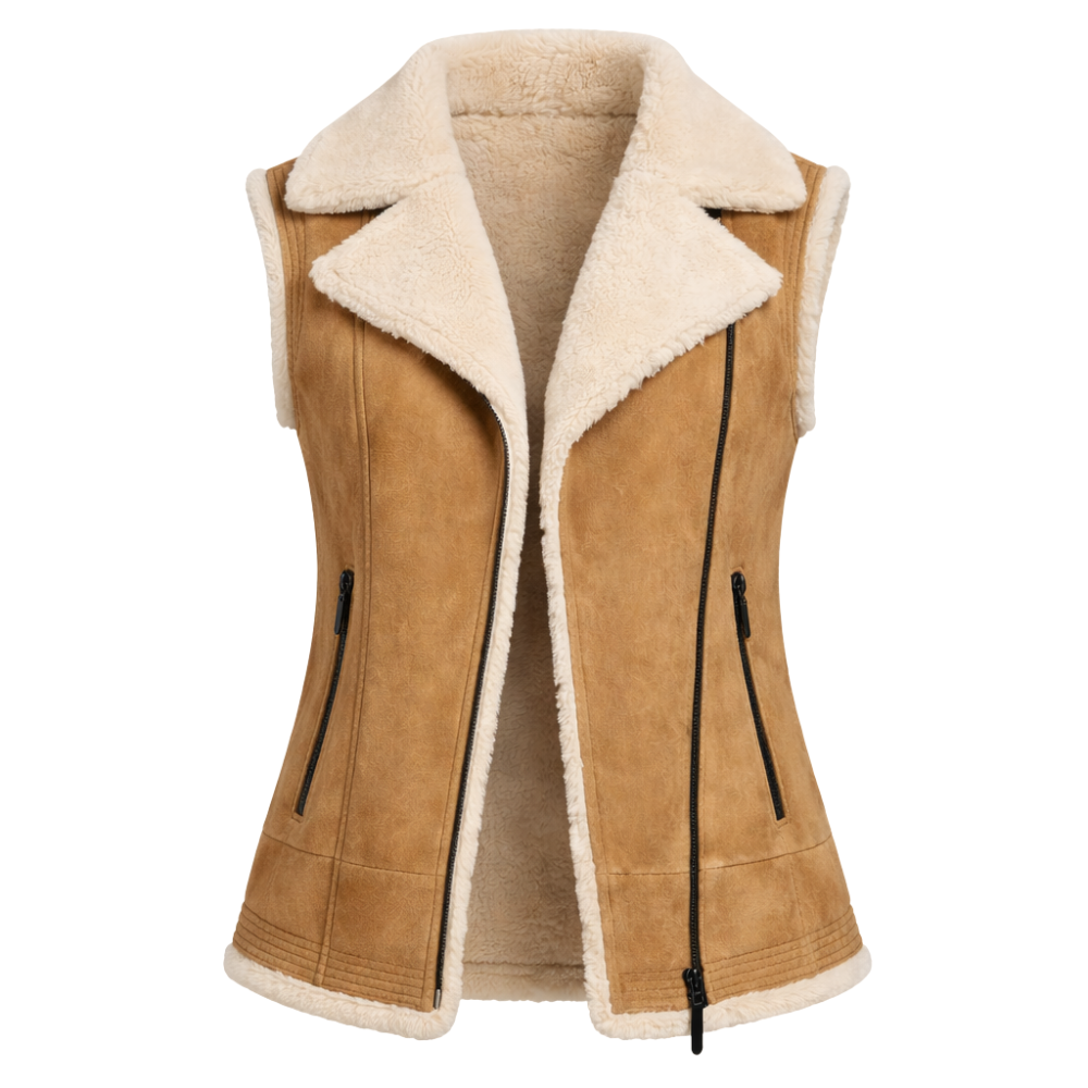 Warm tan fur-lined vest for casual layering