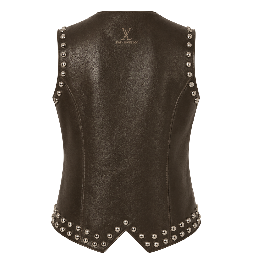 Premium brown western vest with metal studs