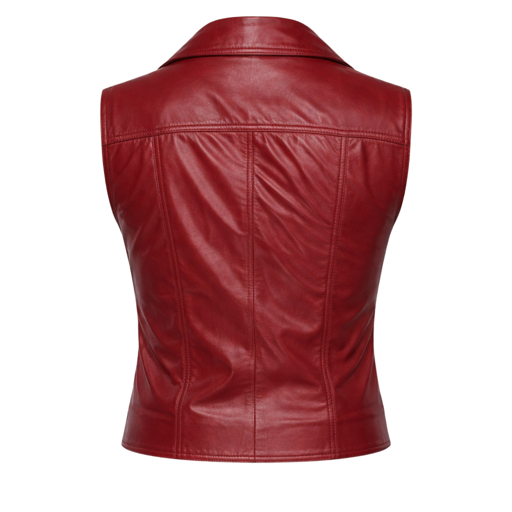 premium womens red lambskin leather vest biker outfit