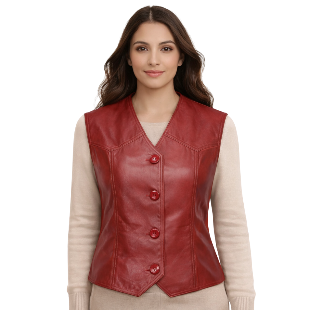 Emily womens red lambskin leather biker vest