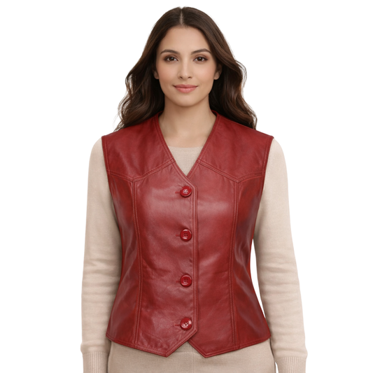 Emily womens red lambskin leather biker vest