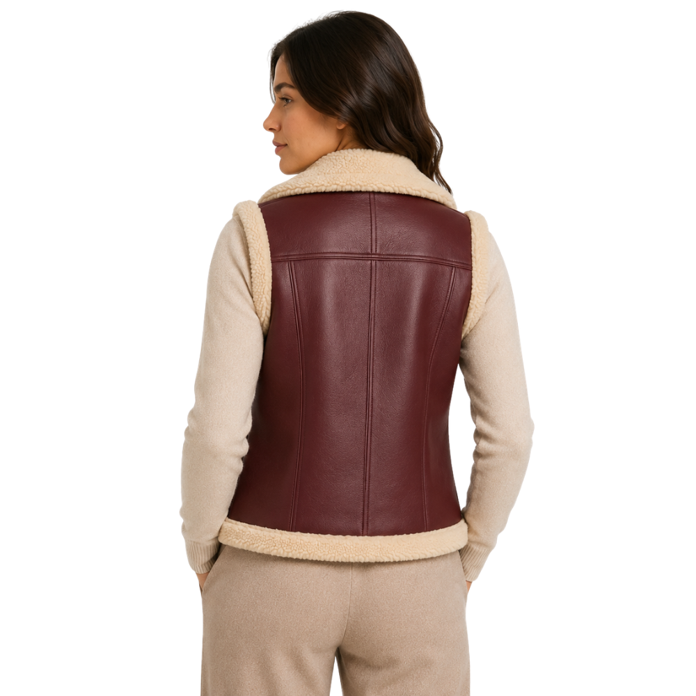 Winter faux fur leather waistcoat with zipper closure