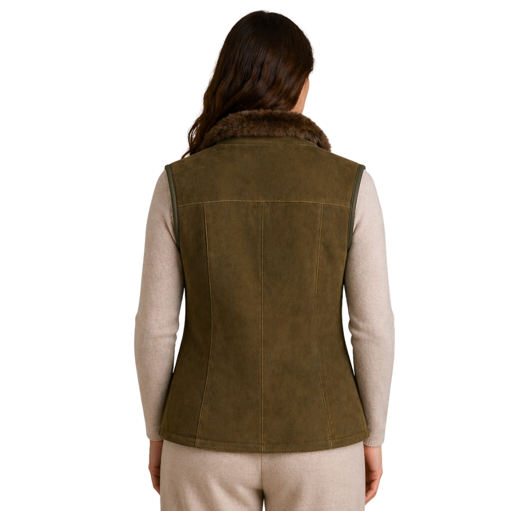 Sleeveless brown suede zip-up vest for casual wear