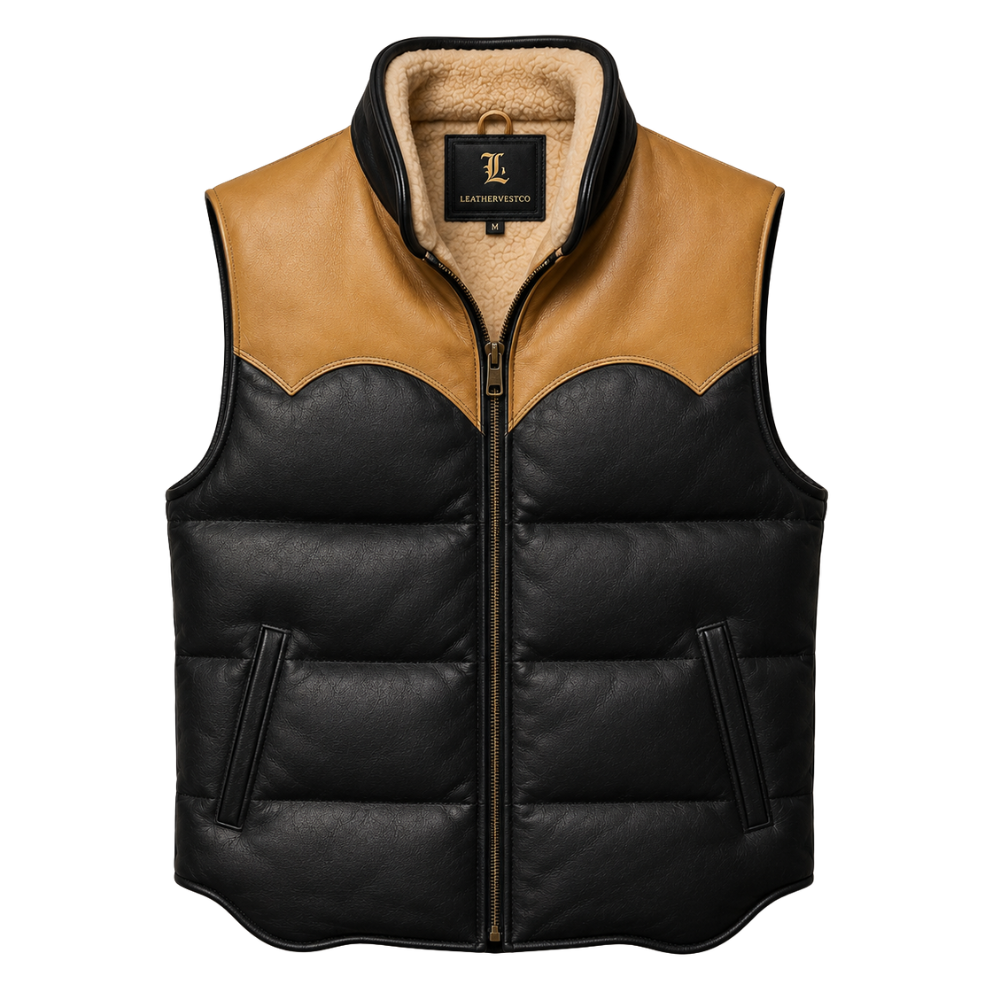 Men's winter puffer vest with sherpa fur lining