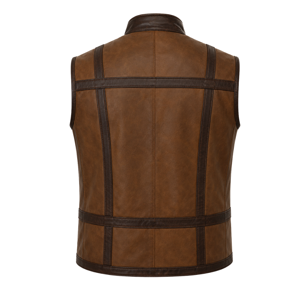 Sleeveless brown motorcycle waistcoat design