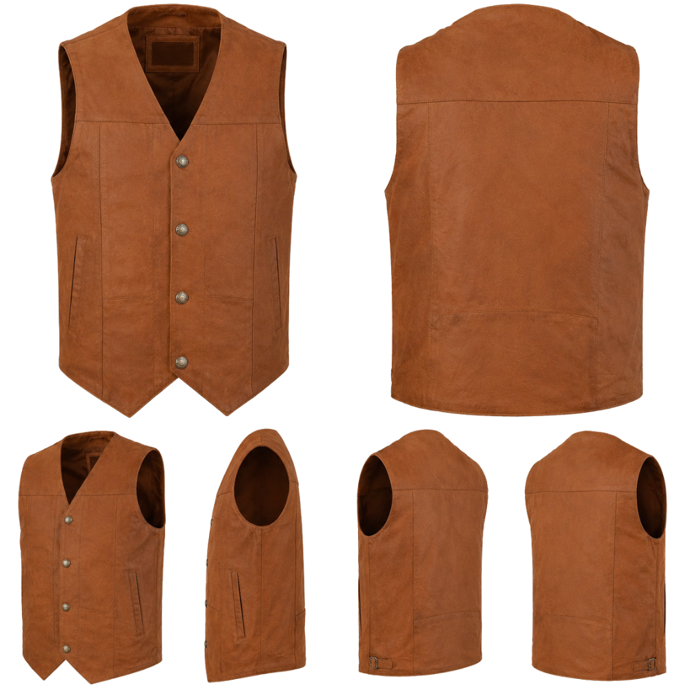 Vintage style tan leather waistcoat