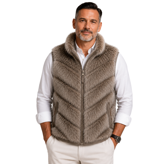 Premium faux fur leather vest in grey color