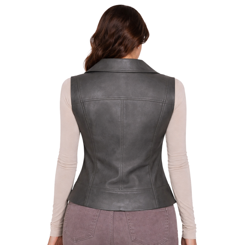 premium grey leather waistcoat soft lambskin material