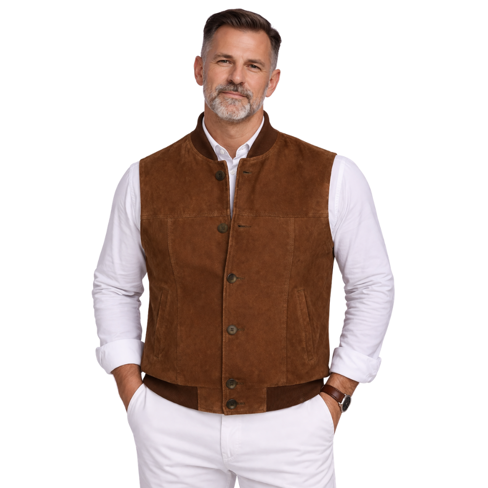 Jeff brown suede leather vest for men