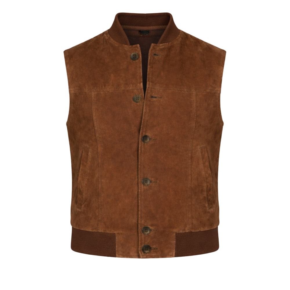 stylish Jeff brown suede vest for men casual outfit