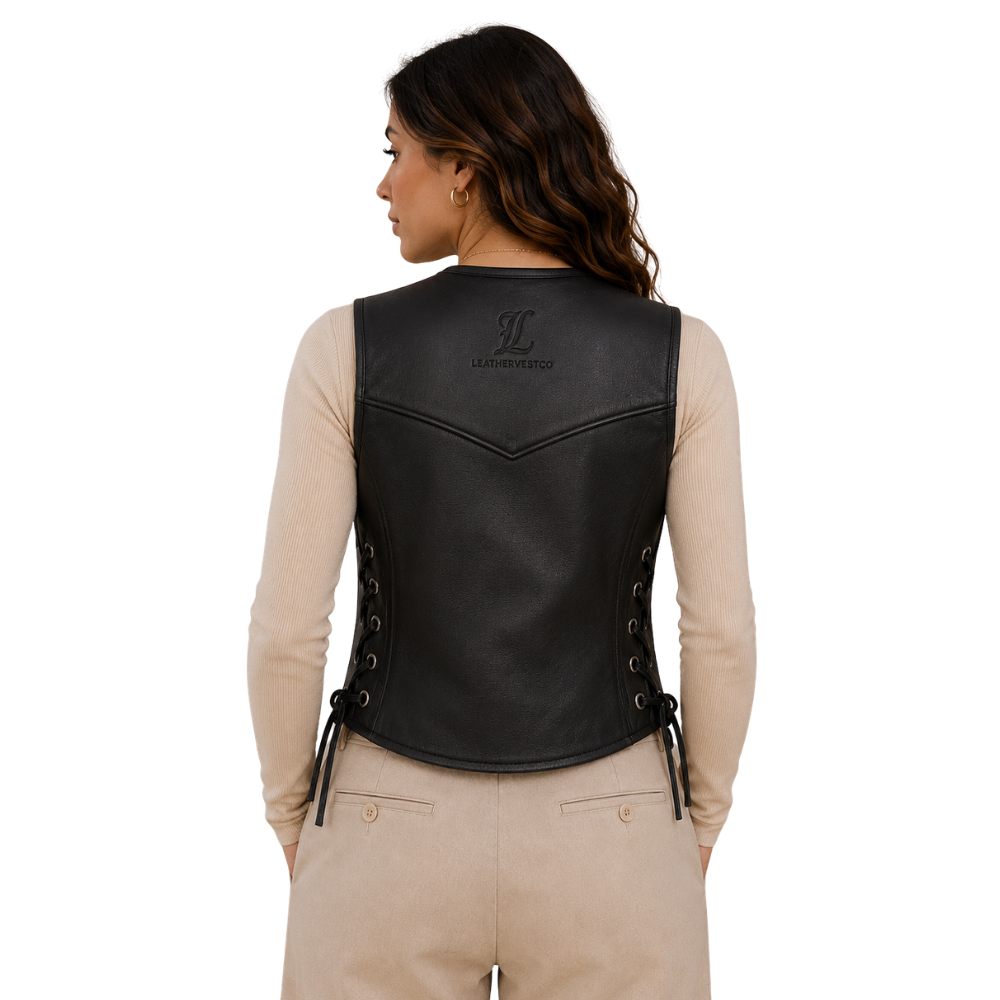 Lace-up cowgirl biker waistcoat for women