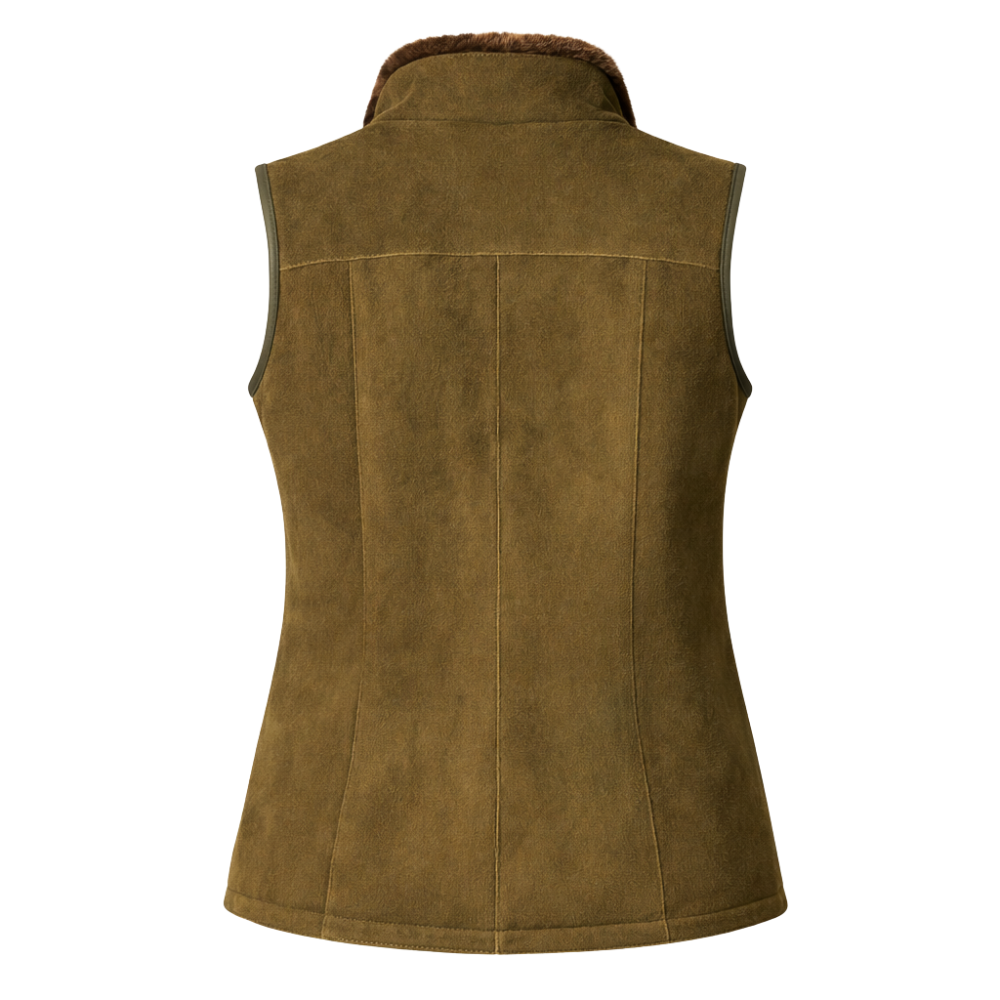 Brown suede vest styled for layering over shirts