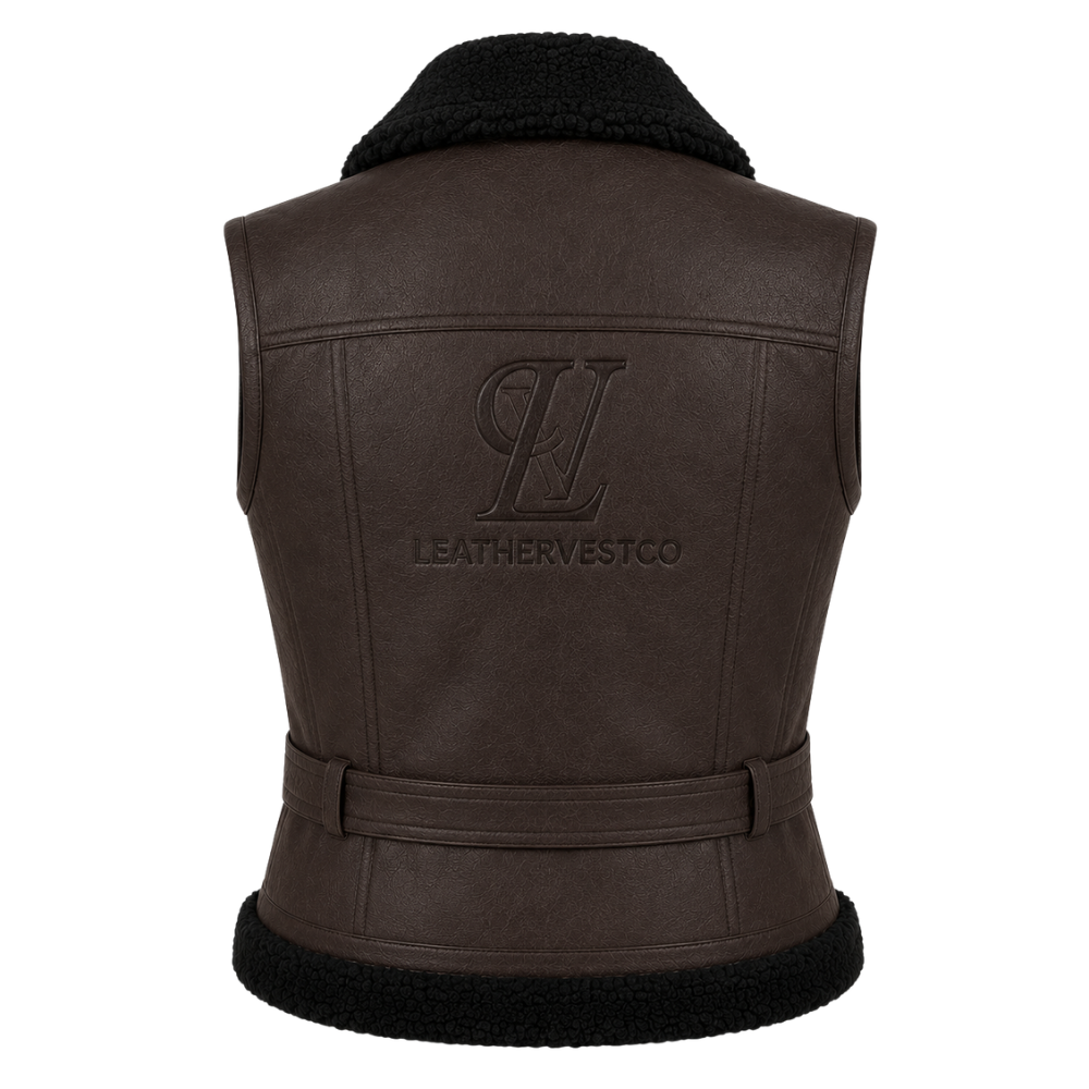Women’s sleeveless winter fashion vest in dark brown