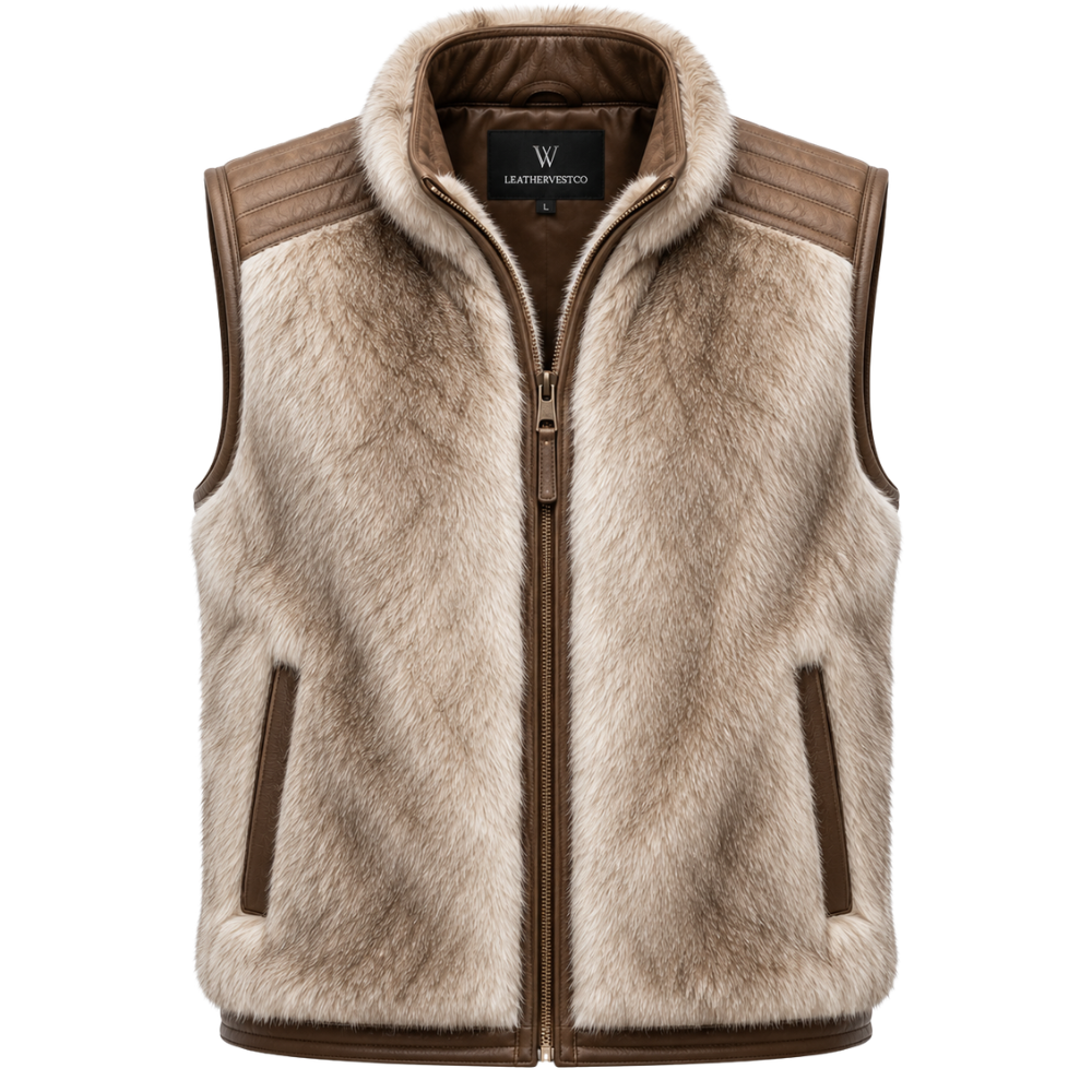 Premium faux fur leather vest with zipper closure