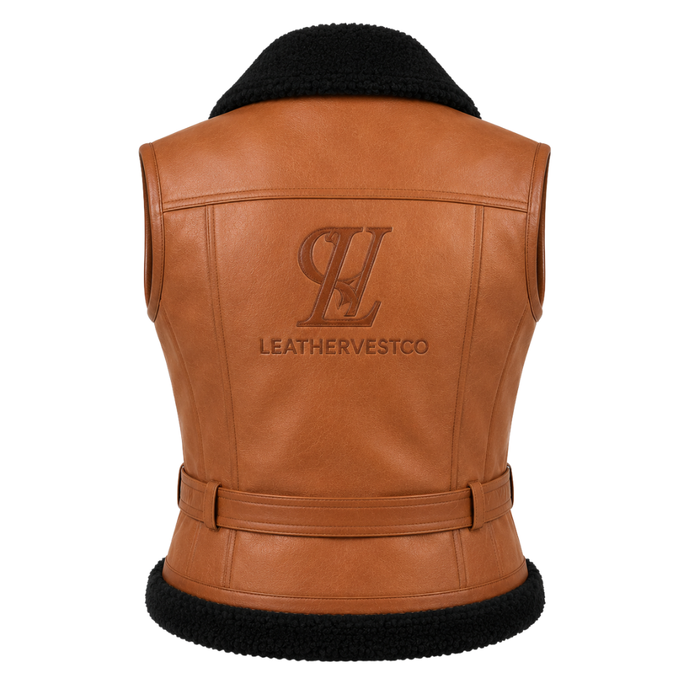 Stylish sleeveless winter leather vest for women