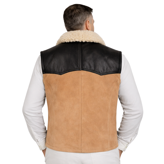 mens beige suede vest with sherpa lining winter wear