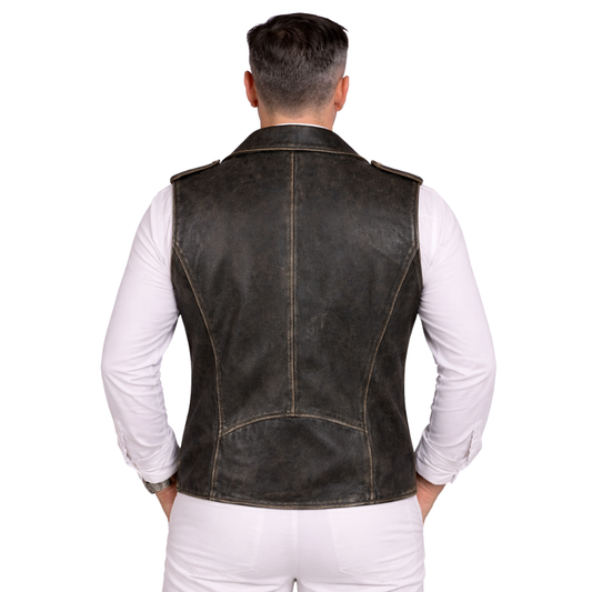 mens black motorcycle biker leather vest riding outfit