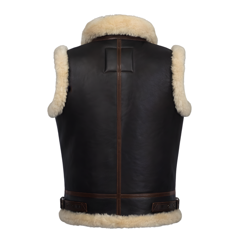 mens black sheepskin leather vest with warm shearling lining classic winter style