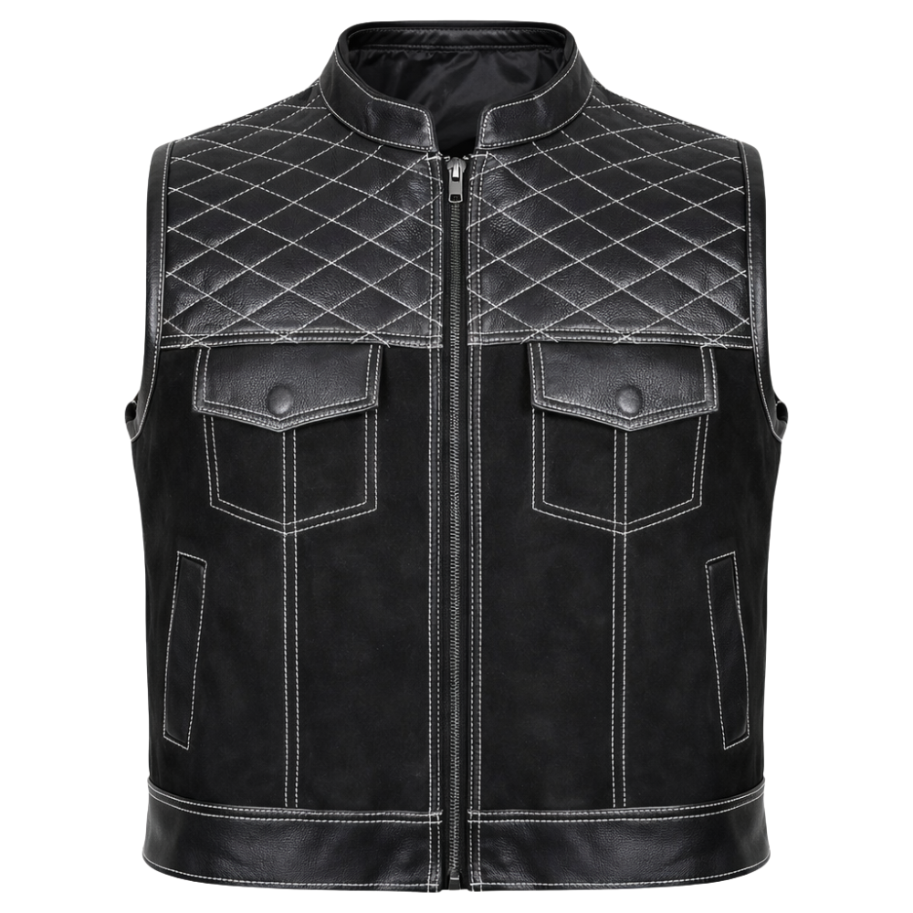 stylish mens black suede biker vest riding outfit