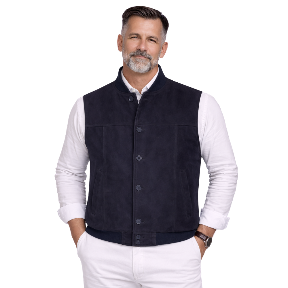 mens blue suede bomber gilet leather vest