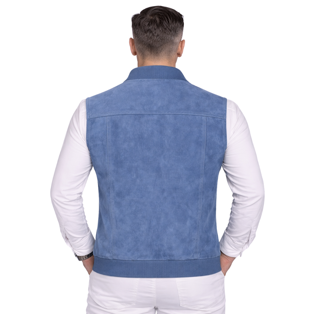 premium mens blue suede vest sleeveless jacket