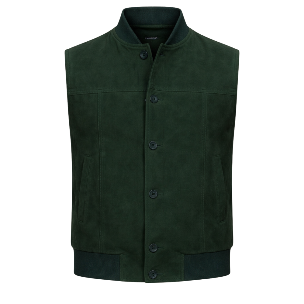 classic mens green suede leather vest casual fashion