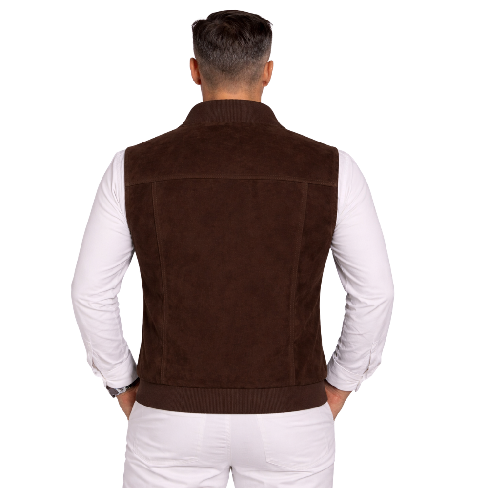 premium mens brown suede leather vest bomber style