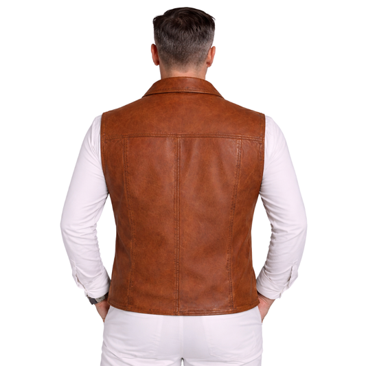 mens brown safari leather vest for riding style