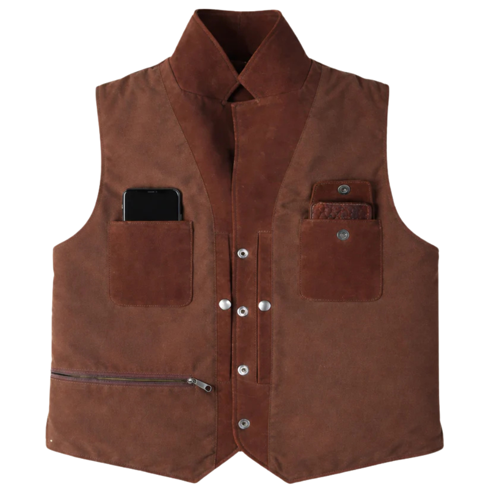 durable mens brown western leather vest with pockets