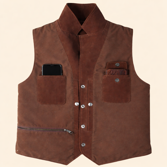 Mens brown multi pocket western leather vest