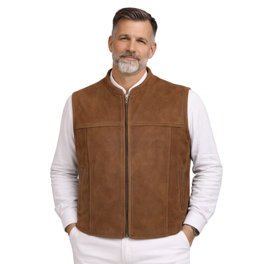mens brown suede leather biker vest