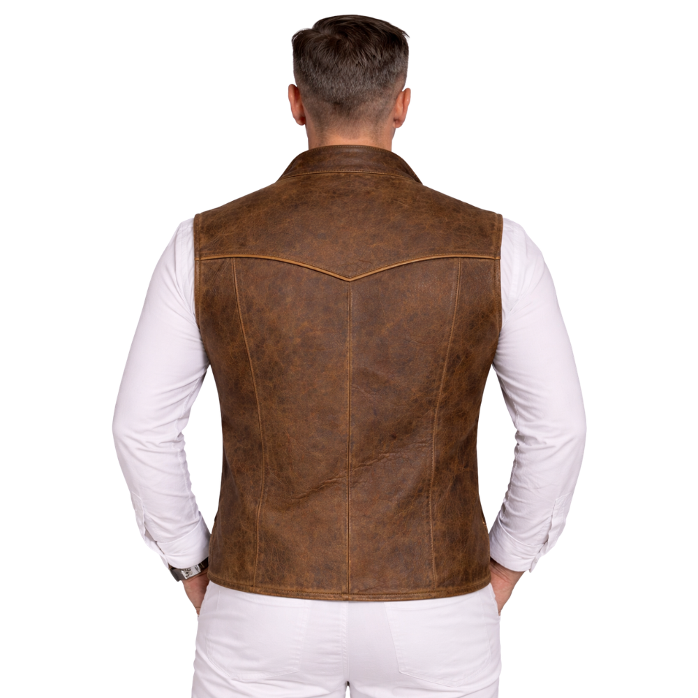 classic mens vintage brown leather vest western outfit