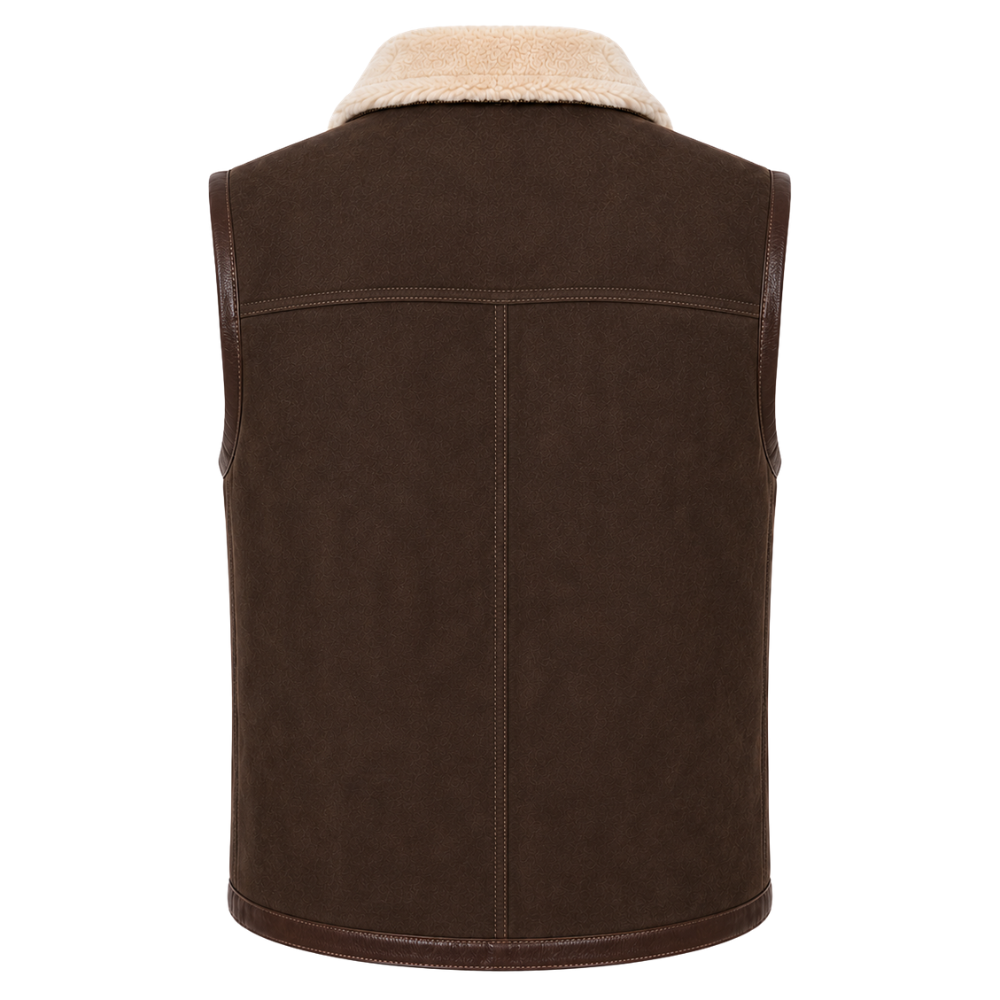 Warm western-inspired leather fur vest for men