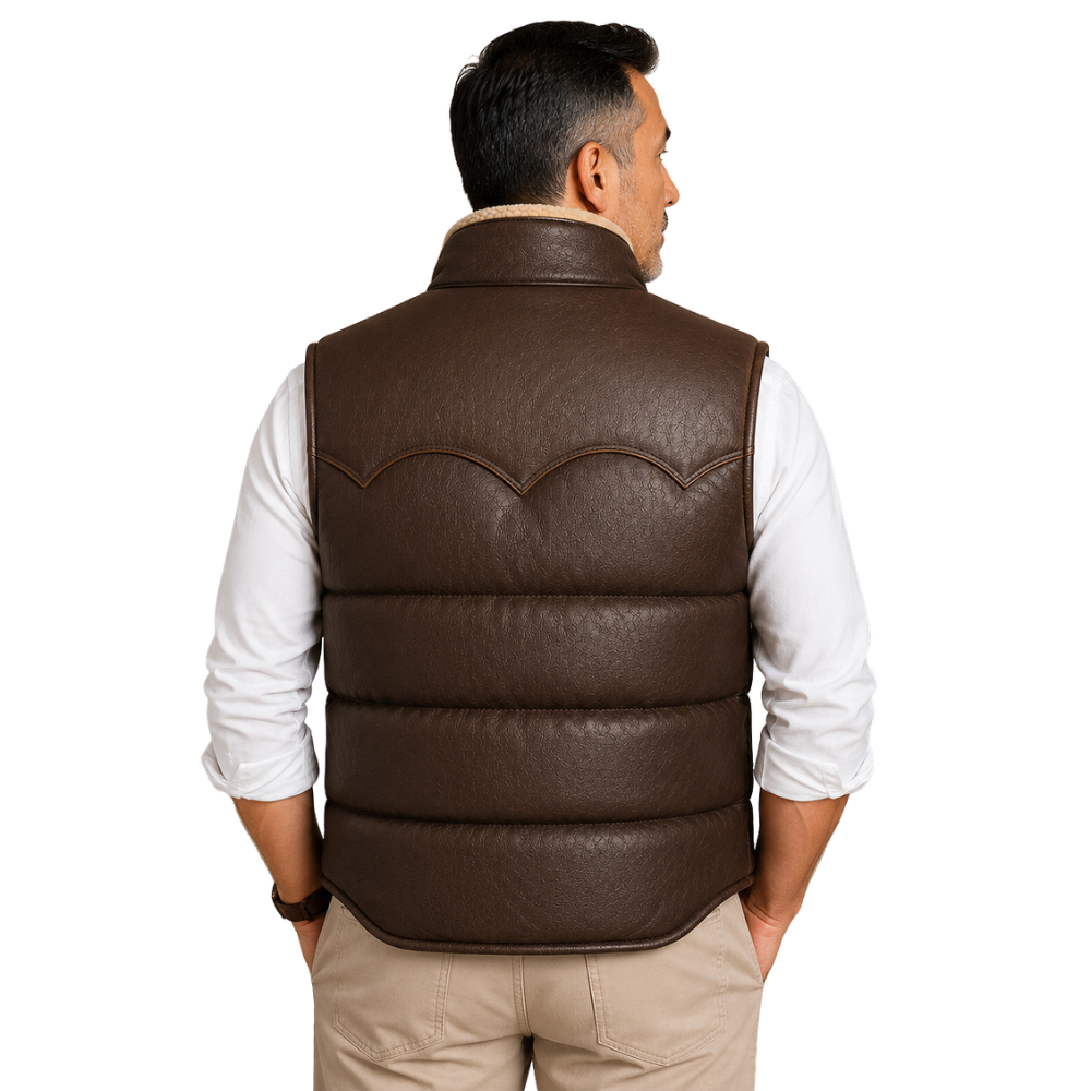 Fur lined western leather vest for men