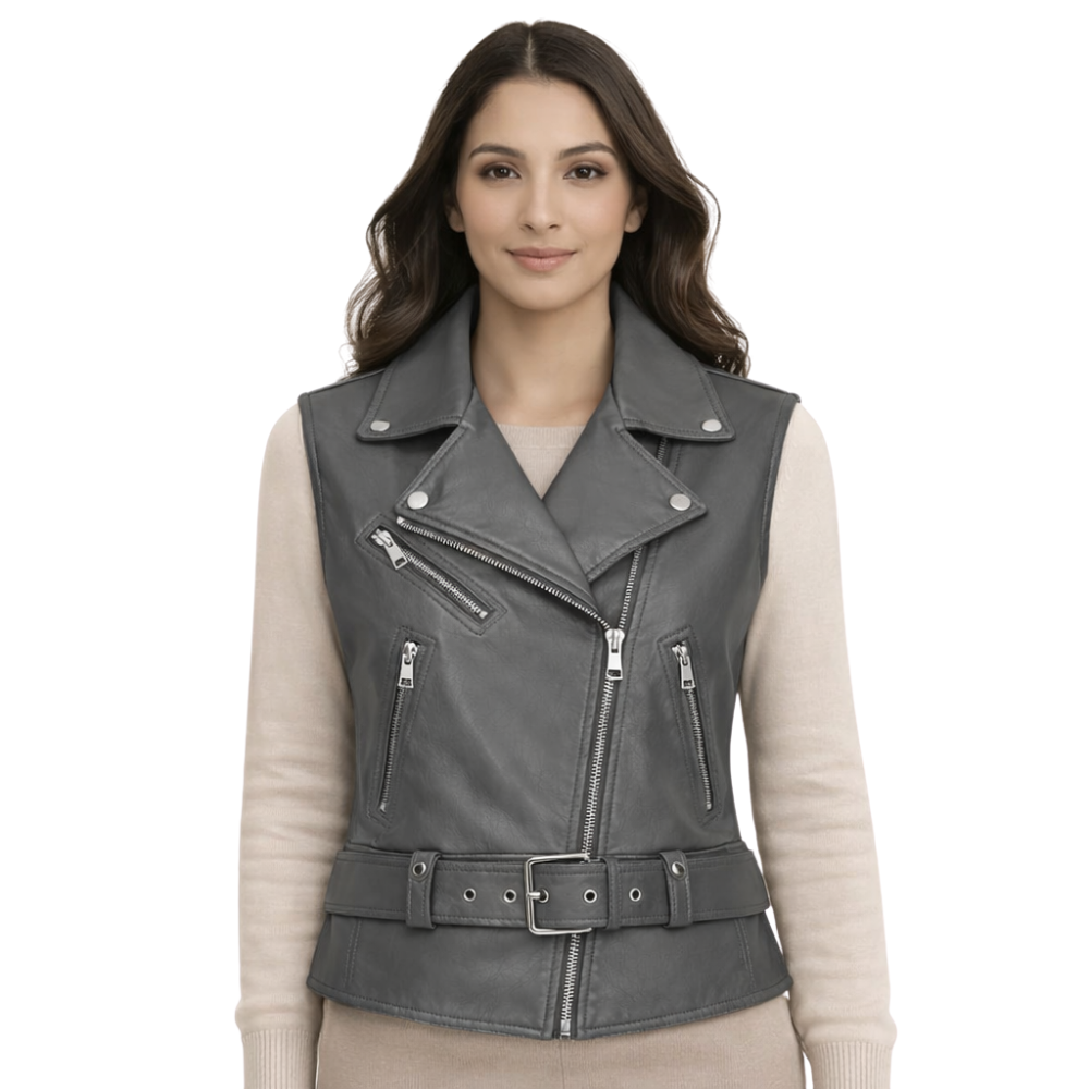 modern grey lambskin leather waistcoat sleeveless vest style
